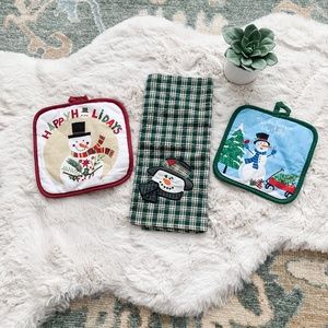 Snowman Pot Holders and Tea Towel